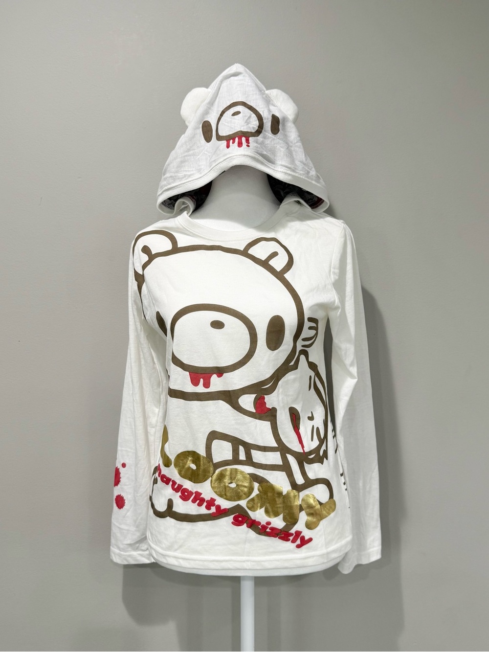 Gloomy Bear Fitted White Long Sleeve Shirt w/ Hood